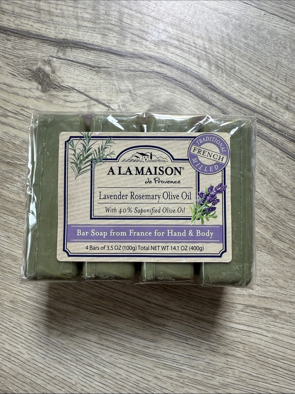 NEW A La Maison Lavender Rosemary Olive Oil Bar Soap 4 Bars French Milled Sealed